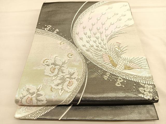 平和屋着物◎六通柄袋帯　唐織　孔雀花文　金銀糸　正絹　逸品　BAAU1597hv