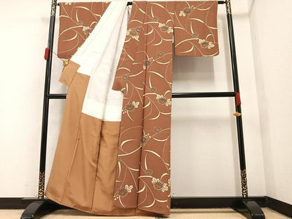 平和屋着物●上質な小紋 型染め 草花文 正絹 逸品 AAAY5589ph
