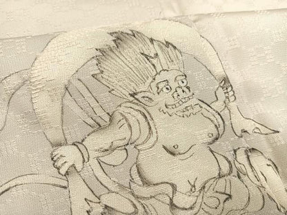 平和屋着物●花織　訪問着　手描き　風神雷神　正絹　逸品　AAAY5923ph