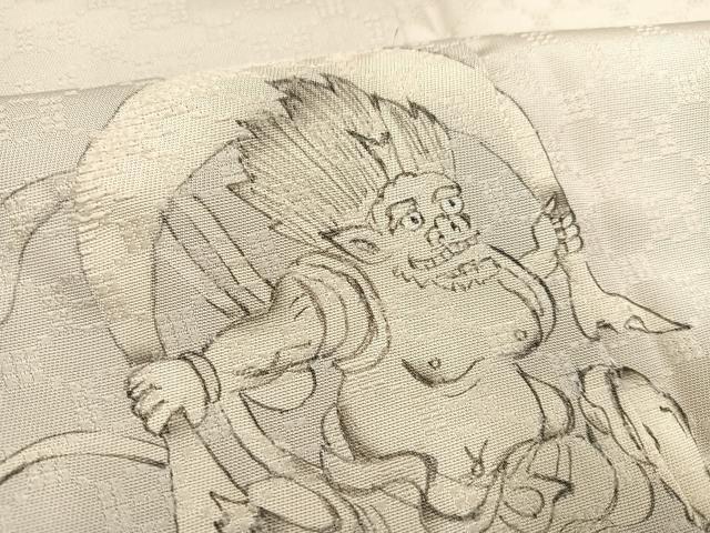 平和屋着物●花織　訪問着　手描き　風神雷神　正絹　逸品　AAAY5923ph