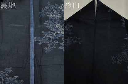 平和屋着物▽上質な紬 単衣 草花文 正絹 逸品 CAAV3892dy
