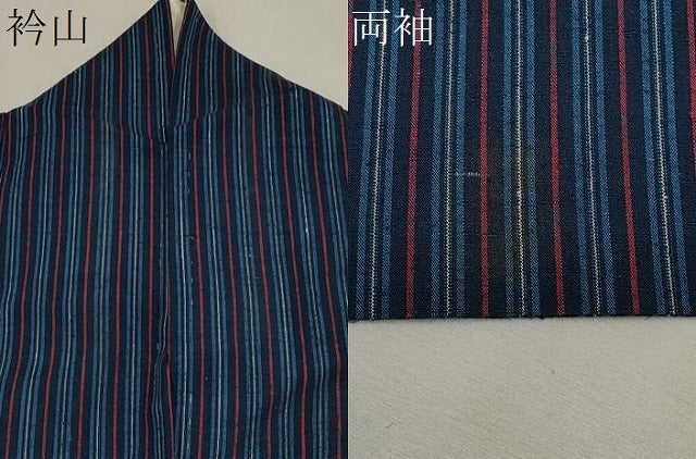 平和屋着物▽上質な紬 単衣 縞 正絹 逸品 CAAV3879dy