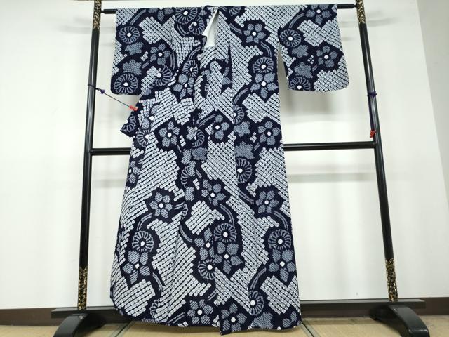 平和屋着物∴夏物 浴衣 有松鳴海絞り 舞花文 綿 逸品 DAAV4143ud