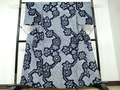 平和屋着物∴夏物 浴衣 有松鳴海絞り 舞花文 綿 逸品 DAAV4143ud