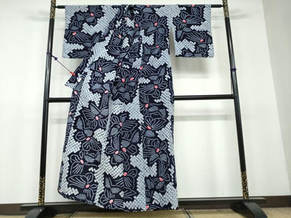 平和屋着物∴夏物 浴衣 有松鳴海絞り 舞蝶文 綿 逸品 DAAV4146ud