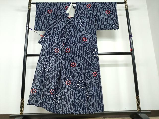 平和屋着物∴夏物 浴衣 有松鳴海絞り 草花文 綿 逸品 DAAV4147ud