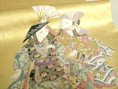 平和屋着物●加賀友禅の巨匠 初代 由水十久 西陣 長嶋成織物 ながしま帯 太鼓柄袋帯 阿国 本金箔 瀞金錦 正絹 逸品 DAAV6031ps