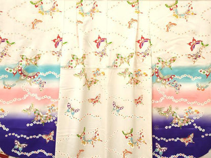 平和屋着物[]七五三　女の子　７歳　祝着　四つ身　花蝶文　暈し染め　金彩　逸品　DAAS9244ma