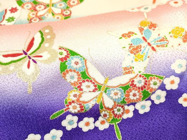 平和屋着物[]七五三　女の子　７歳　祝着　四つ身　花蝶文　暈し染め　金彩　逸品　DAAS9244ma