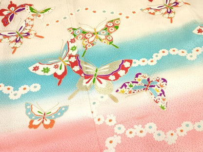 平和屋着物[]七五三　女の子　７歳　祝着　四つ身　花蝶文　暈し染め　金彩　逸品　DAAS9244ma