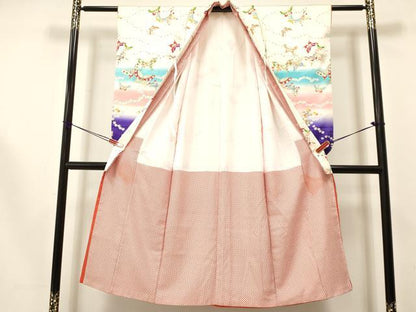 平和屋着物[]七五三　女の子　７歳　祝着　四つ身　花蝶文　暈し染め　金彩　逸品　DAAS9244ma