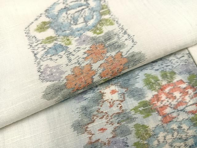 平和屋着物●小千谷紬 亀甲草花文 正絹 逸品 AAAY5945ph