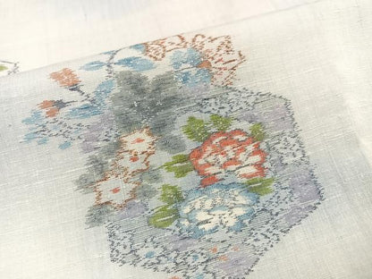 平和屋着物●小千谷紬 亀甲草花文 正絹 逸品 AAAY5945ph