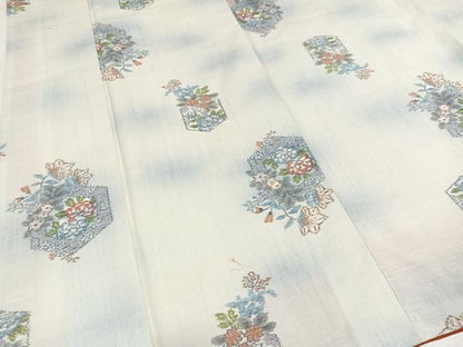 平和屋着物●小千谷紬 亀甲草花文 正絹 逸品 AAAY5945ph