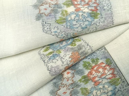 平和屋着物●小千谷紬 亀甲草花文 正絹 逸品 AAAY5945ph