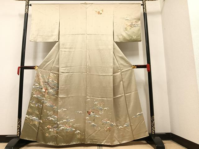 平和屋着物●訪問着 籬草花風景文 金彩 正絹 逸品 AAAY5955ph