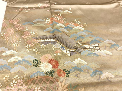 平和屋着物●訪問着 籬草花風景文 金彩 正絹 逸品 AAAY5955ph