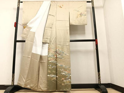 平和屋着物●訪問着 籬草花風景文 金彩 正絹 逸品 AAAY5955ph