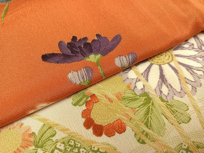 平和屋着物●上質な小紋　駒刺繍　扇面草花文　正絹　逸品　AAAY5927ph