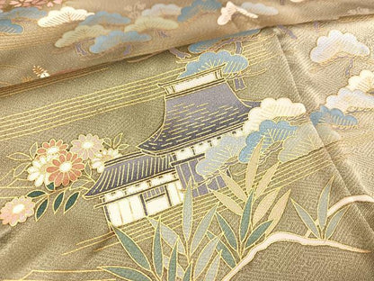 平和屋着物●訪問着 籬草花風景文 金彩 正絹 逸品 AAAY5955ph