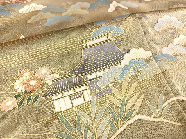 平和屋着物●訪問着 籬草花風景文 金彩 正絹 逸品 AAAY5955ph