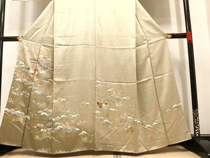 平和屋着物●訪問着 籬草花風景文 金彩 正絹 逸品 AAAY5955ph