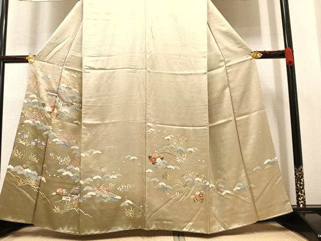 平和屋着物●訪問着 籬草花風景文 金彩 正絹 逸品 AAAY5955ph
