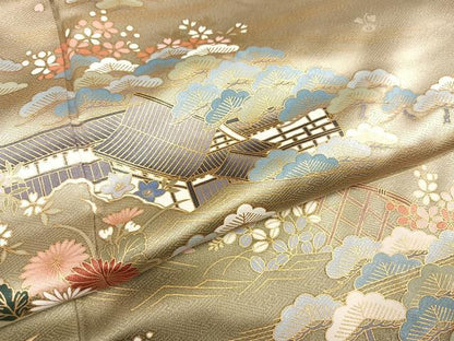 平和屋着物●訪問着 籬草花風景文 金彩 正絹 逸品 AAAY5955ph