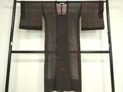 平和屋着物▽道行コート　スリーシーズン　春夏秋　塵除け　紗　流水舞葉文　ロング丈　正絹　逸品　DAAV5074az