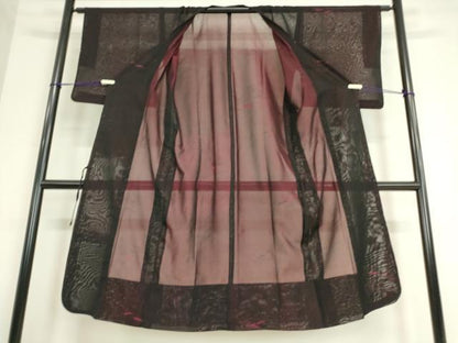 平和屋着物▽道行コート　スリーシーズン　春夏秋　塵除け　紗　流水舞葉文　ロング丈　正絹　逸品　DAAV5074az