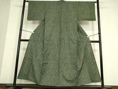 平和屋着物▽上質な紬　単衣　蜀江花文　正絹　逸品　DAAV5028az