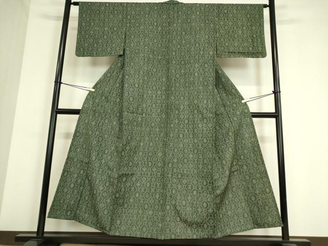 平和屋着物▽上質な紬　単衣　蜀江花文　正絹　逸品　DAAV5028az