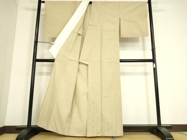 平和屋着物▽色留訪問着 単衣 紬地 麻の葉文 正絹 逸品 DAAV5033az