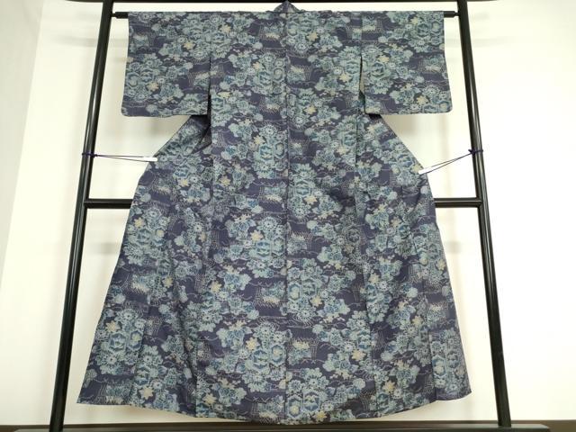 平和屋着物▽上質な紬　単衣　亀甲花文　正絹　逸品　DAAV5048az