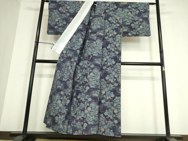 平和屋着物▽上質な紬　単衣　亀甲花文　正絹　逸品　DAAV5048az