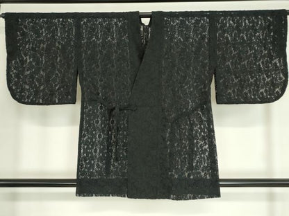 平和屋着物▽道中着 スリーシーズン 春夏秋 塵除け 総レース 草花文 黒地 DAAV5067az