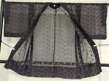 平和屋着物▽長羽織　スリーシーズン　春夏秋　塵除け　間道　深紫色　正絹　逸品　DAAV5064az