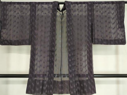 平和屋着物▽長羽織　スリーシーズン　春夏秋　塵除け　間道　深紫色　正絹　逸品　DAAV5064az