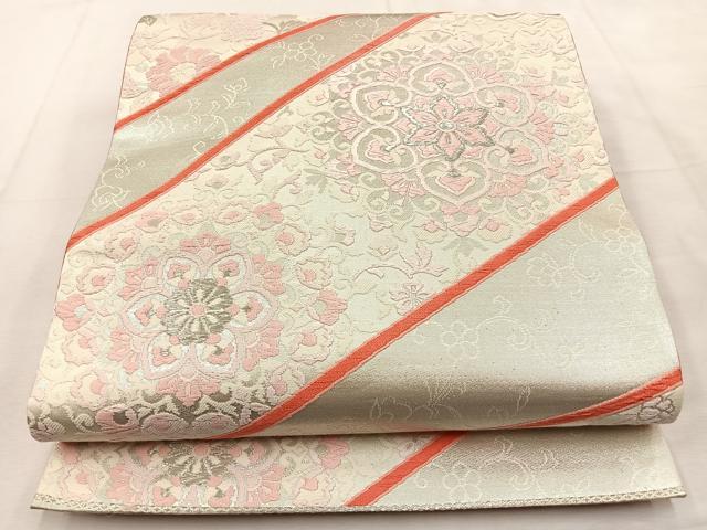 平和屋着物◎六通柄袋帯　唐織　正倉院花唐草文　銀糸　正絹　逸品　BAAU3374hj