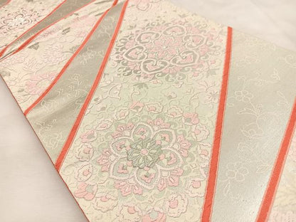 平和屋着物◎六通柄袋帯　唐織　正倉院花唐草文　銀糸　正絹　逸品　BAAU3374hj