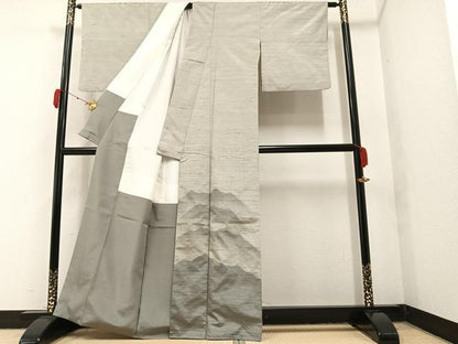平和屋着物●訪問着 紬地 重ね山文 正絹 逸品 AAAY6284ph