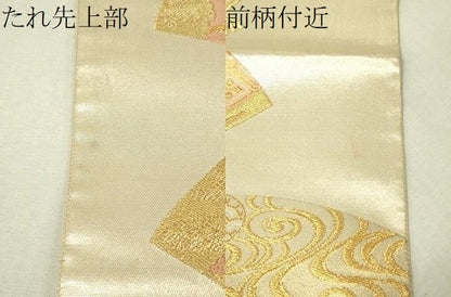 平和屋着物▼六通柄袋帯　唐織　扇面花文　金銀糸　正絹　逸品　CAAV8624vp