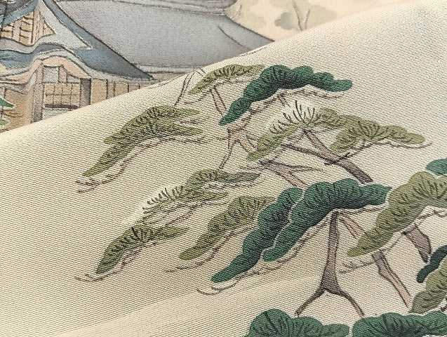 平和屋着物▽訪問着　単衣　手描き　風景松文　正絹　逸品　BAAS1036mz