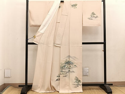 平和屋着物▽訪問着　単衣　手描き　風景松文　正絹　逸品　BAAS1036mz