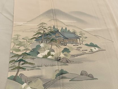 平和屋着物▽訪問着　単衣　手描き　風景松文　正絹　逸品　BAAS1036mz