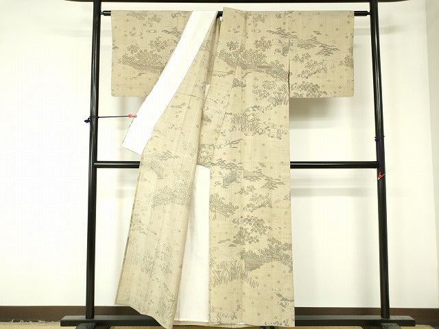 平和屋着物▽染織の名門 しょうざん 訪問着 生紬 単衣 風景花文 小田急百貨店扱い 正絹 逸品 DAAV1753op