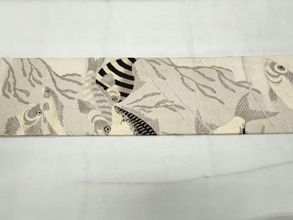 平和屋着物＊夏物 アンティーク 大正ロマン 九寸名古屋帯 鯉 鯛 金銀糸 正絹 逸品 CAAV7806fb