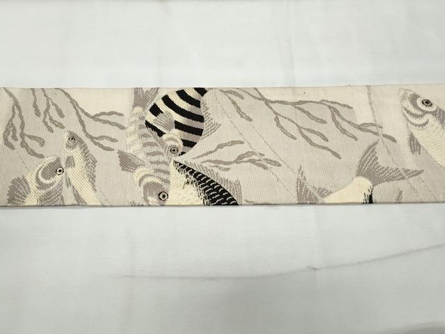 平和屋着物＊夏物 アンティーク 大正ロマン 九寸名古屋帯 鯉 鯛 金銀糸 正絹 逸品 CAAV7806fb