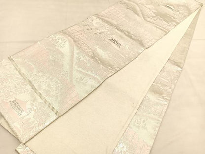 平和屋着物◎六通柄袋帯　京名所風景文　銀糸　正絹　逸品　BAAU1896hv