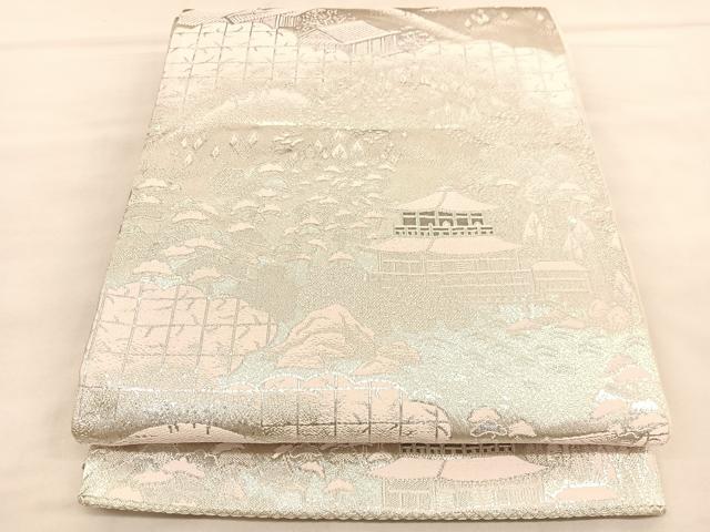 平和屋着物◎六通柄袋帯　京名所風景文　銀糸　正絹　逸品　BAAU1896hv